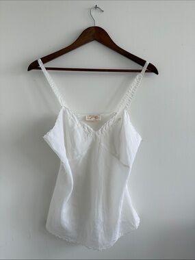 1960s Linda Lingerie White V-neck Satin Camisole Tank Top